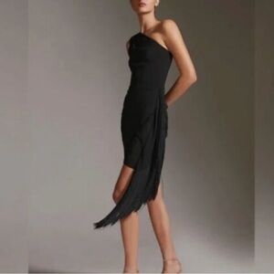 Hutch Black One-Shoulder Fringe Cocktail Dress